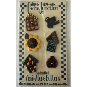 Cache Junction Semi Stone Buttons Handcrafted Bird Sunflower Birdhouse N-703